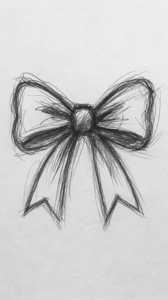 Decorative bow drawing on a page of a drawing ideas sketchbook.
