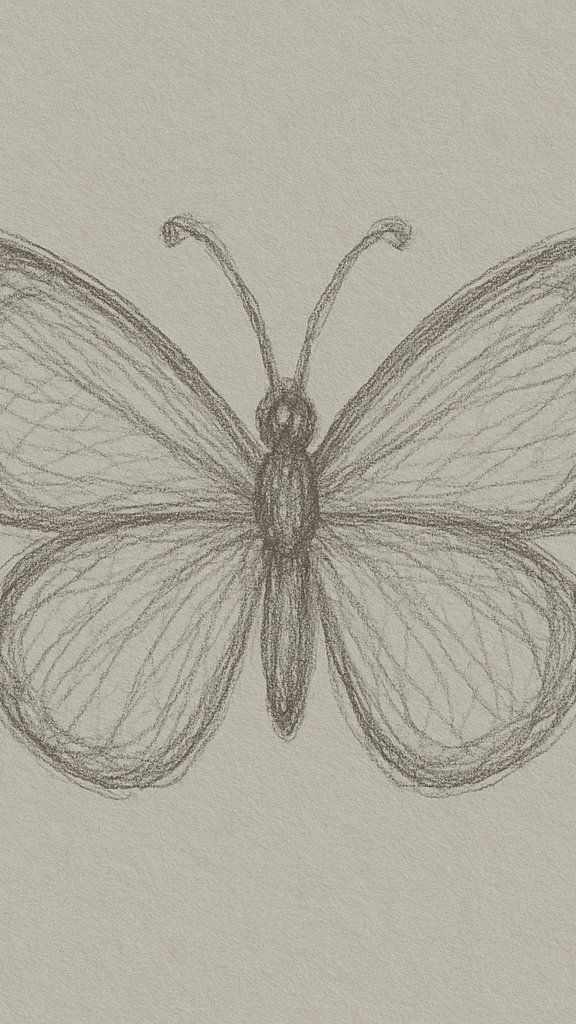 Symmetrical butterfly sketch from a drawing ideas sketchbook.
