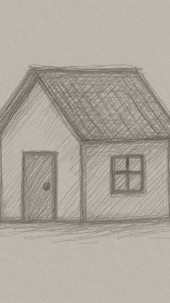 Cozy cottage drawing from a drawing ideas sketchbook.
