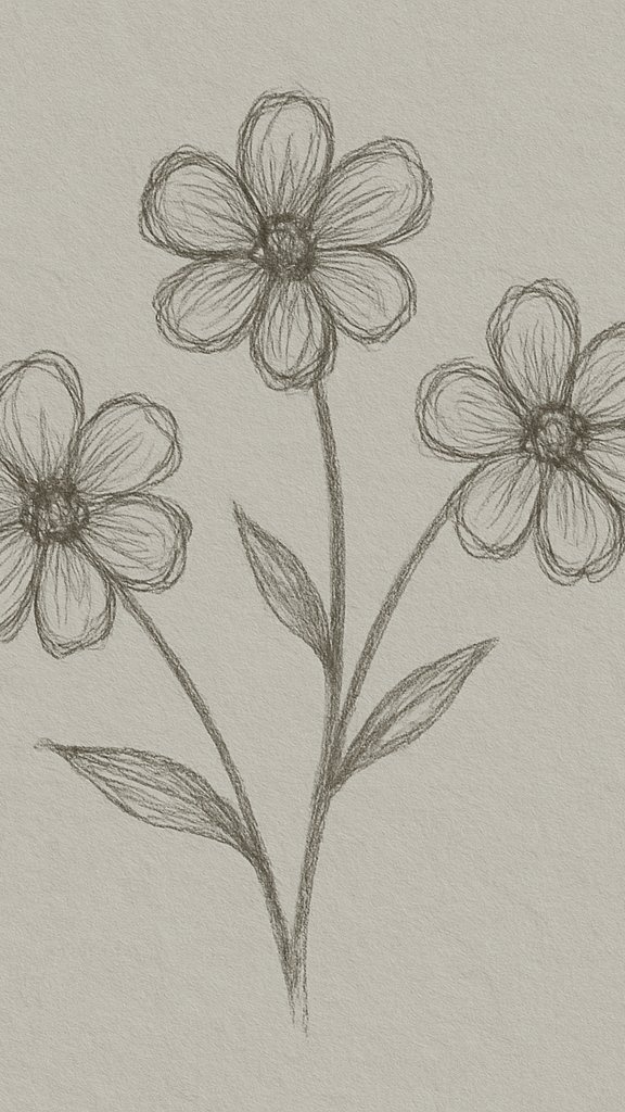 Bouquet of flowers layered in a drawing ideas sketchbook spread.
