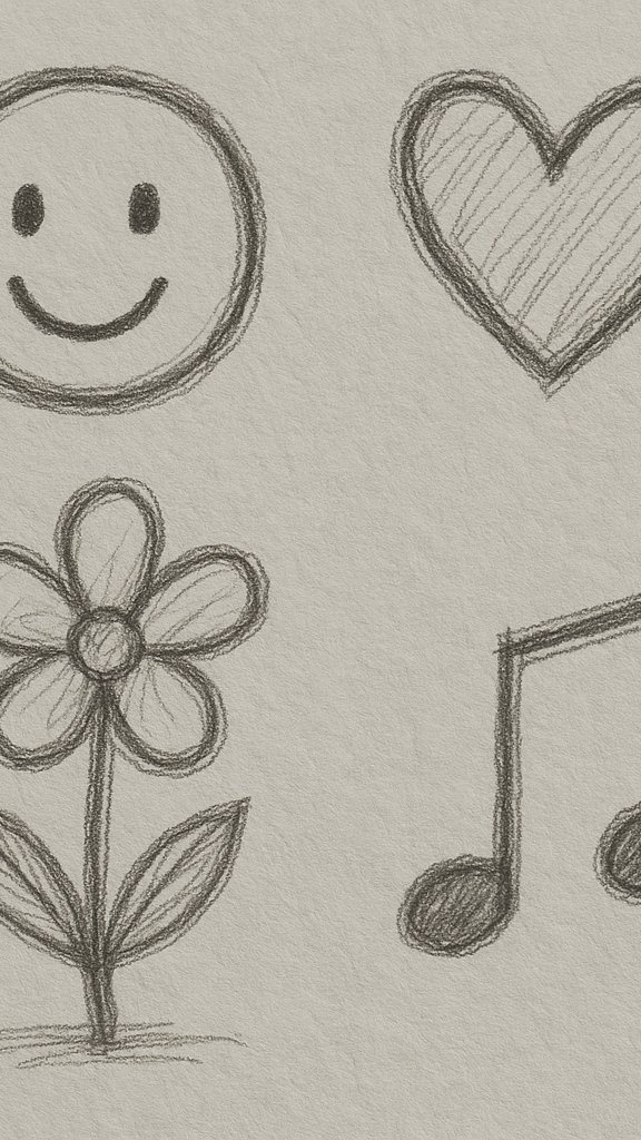 Everyday kitchen objects drawn in a drawing ideas sketchbook.
