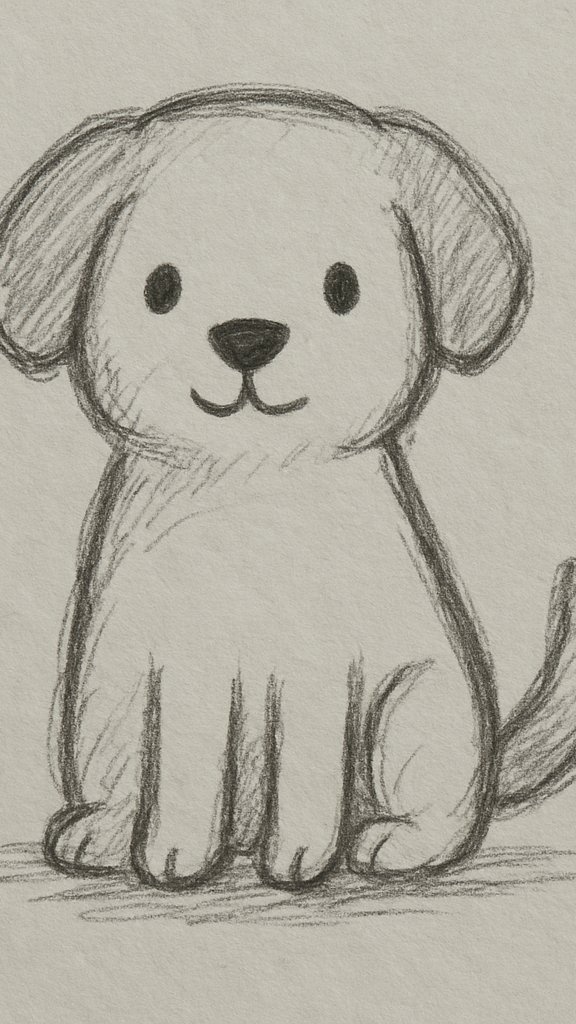 Cartoon dog with floppy ears from a drawing ideas sketchbook.
