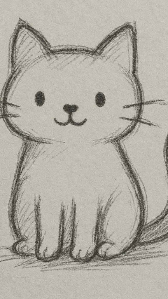 Curled sleeping cat in a simple drawing ideas sketchbook.
