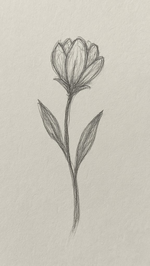 A tulip sketch representing flower drawing in a drawing ideas sketchbook.