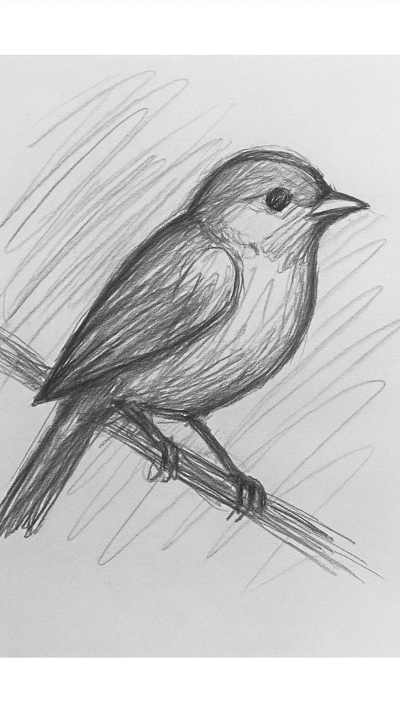 Bird on a branch silhouette from a drawing ideas sketchbook.
