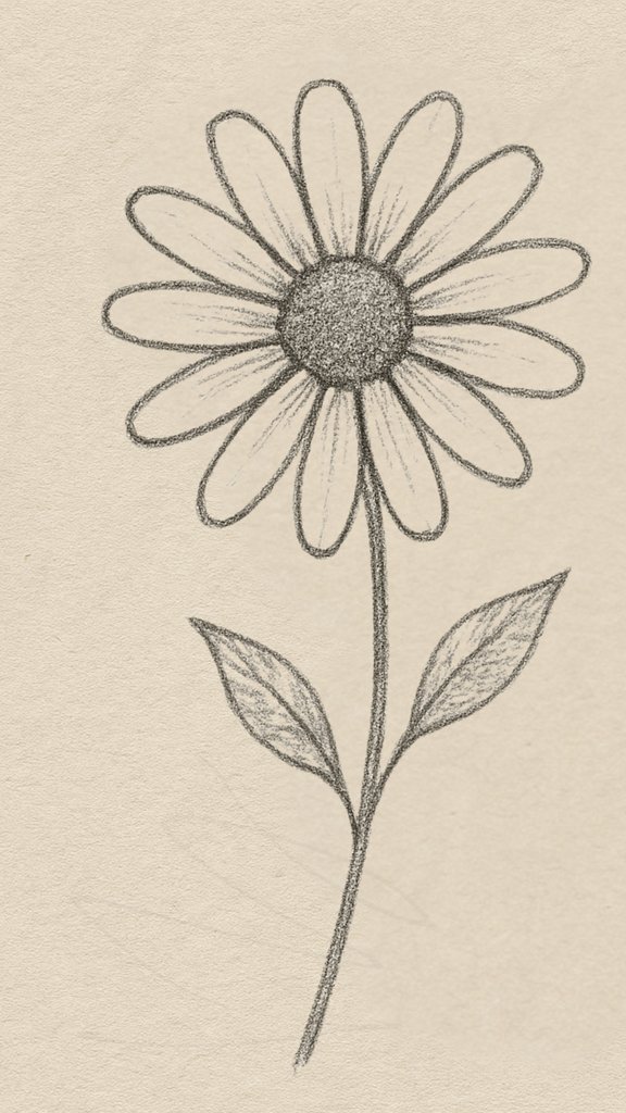 Simple daisy sketch with soft pencil lines