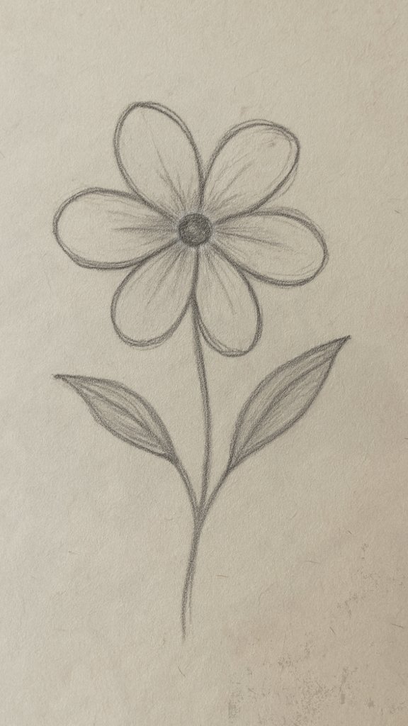 Peaceful flower sketch in pencil, quick flower doodle, simple floral drawing