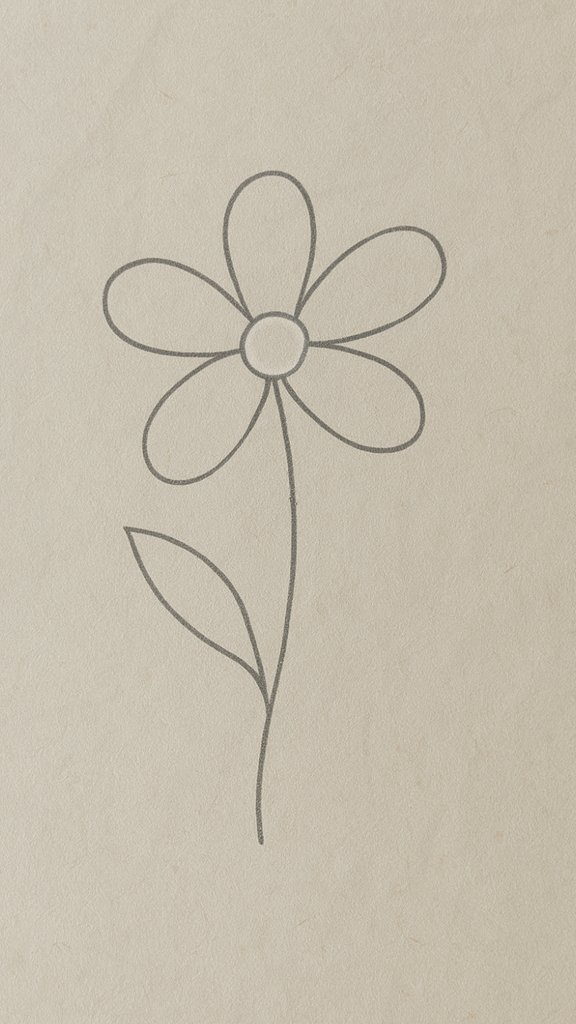 Peaceful flower sketch in pencil, quick flower doodle, simple floral drawing