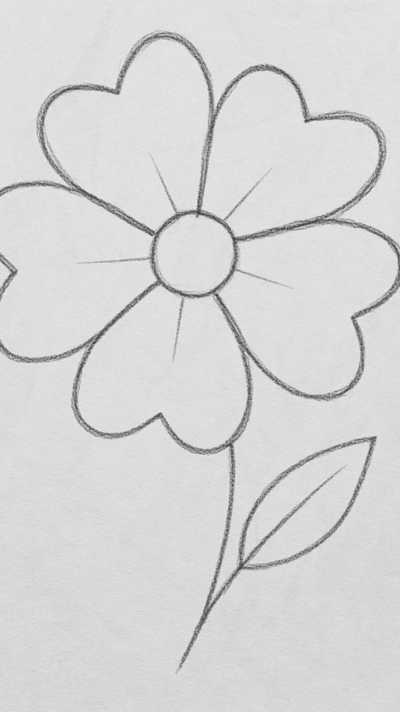 Peaceful flower sketch in pencil, quick flower doodle, simple floral drawing