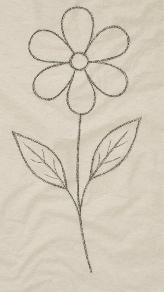 Peaceful flower sketch in pencil, quick flower doodle, simple floral drawing