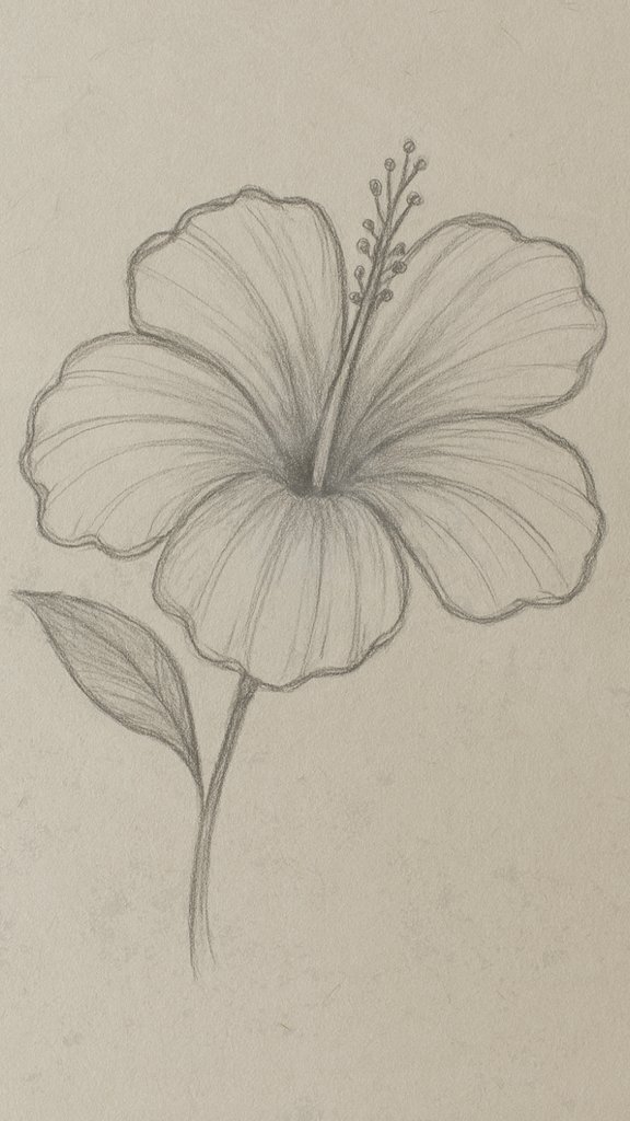 Bold hibiscus flower pencil drawing