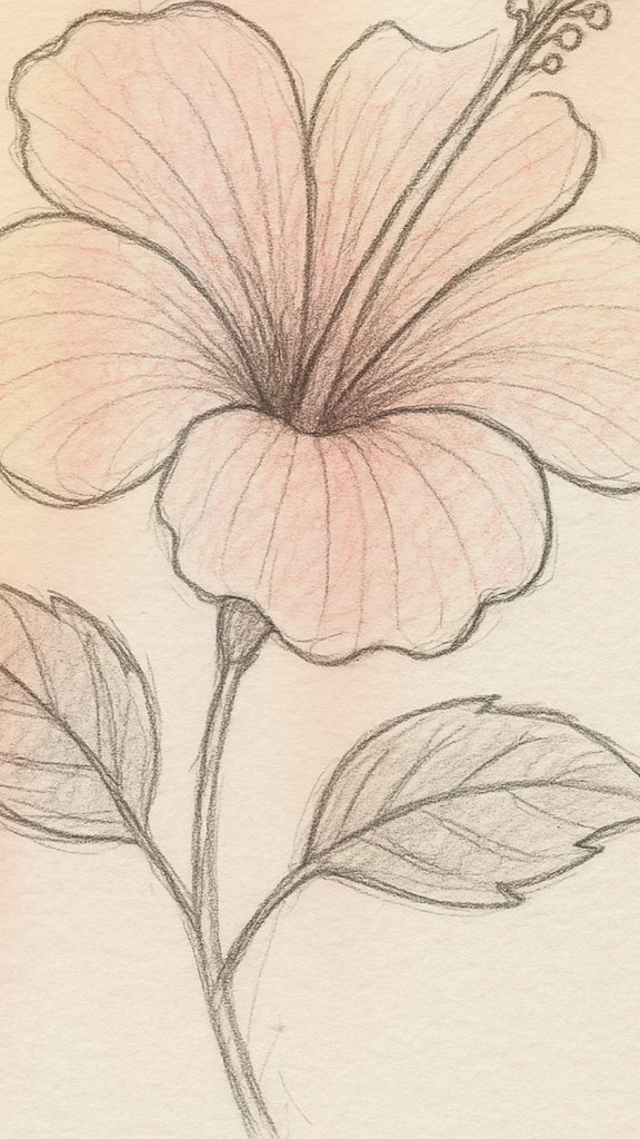 Bold hibiscus flower pencil drawing