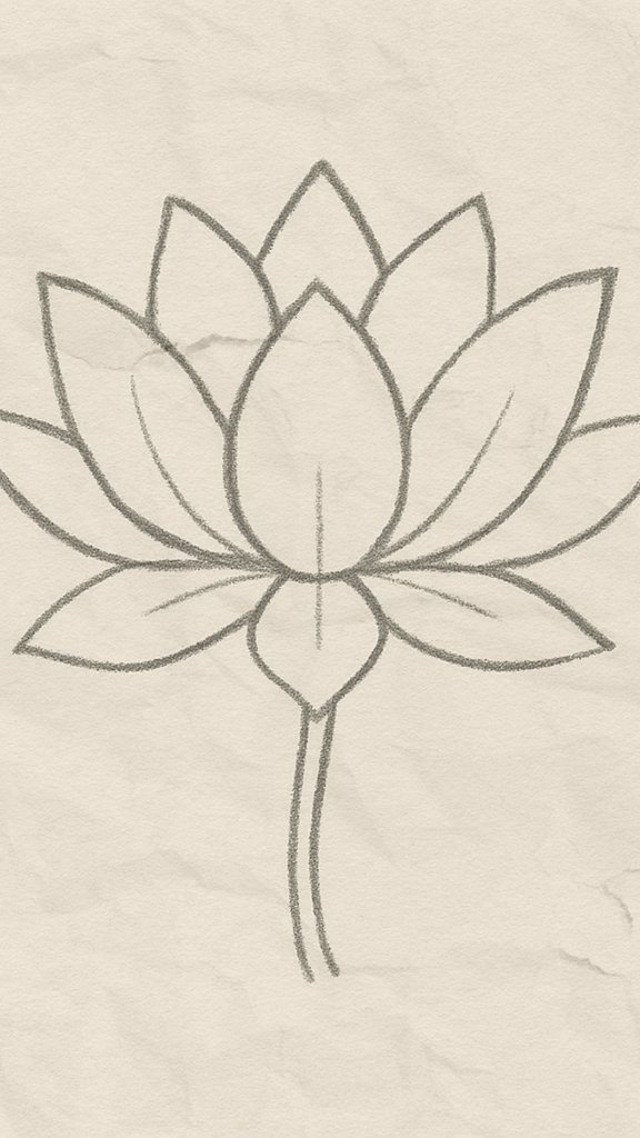 Peaceful lotus flower pencil sketch