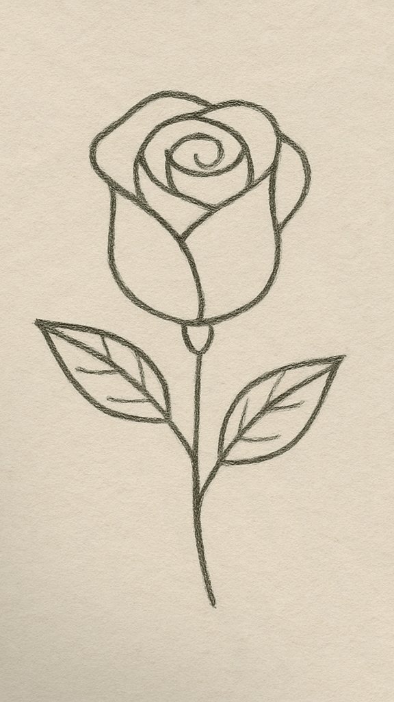 Basic rose flower sketch with soft swirls