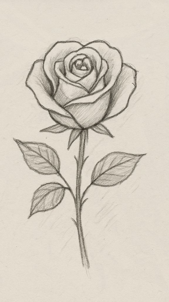 Basic rose flower sketch with soft swirls