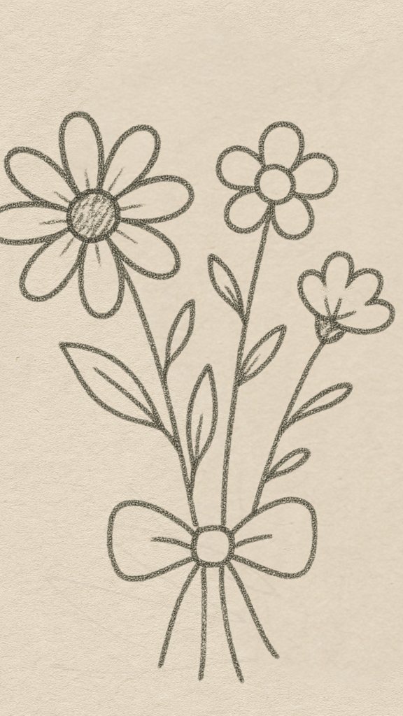 Cute pencil sketch of flower bouquet tied with ribbon