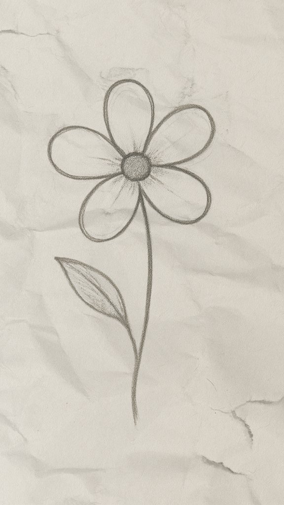 Peaceful flower sketch in pencil, quick flower doodle, simple floral drawing