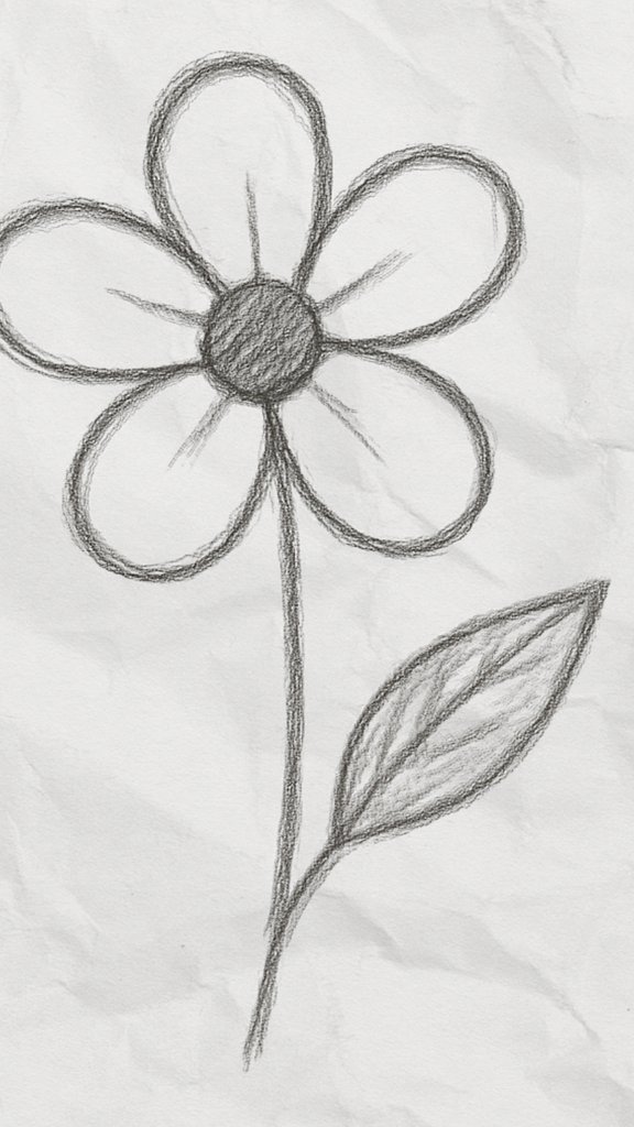 Peaceful flower sketch in pencil, quick flower doodle, simple floral drawing