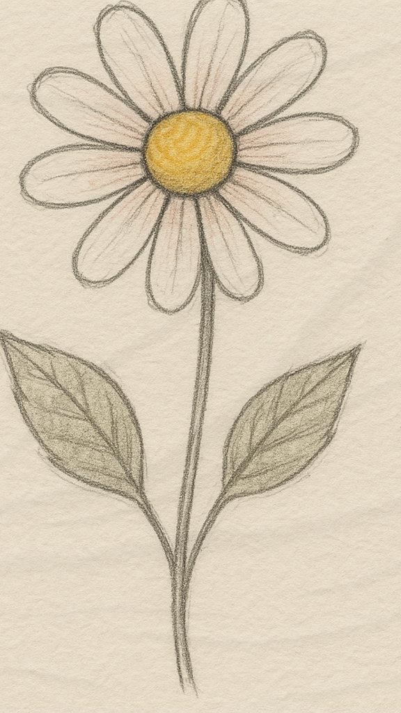 Peaceful flower sketch in pencil, quick flower doodle, simple floral drawing